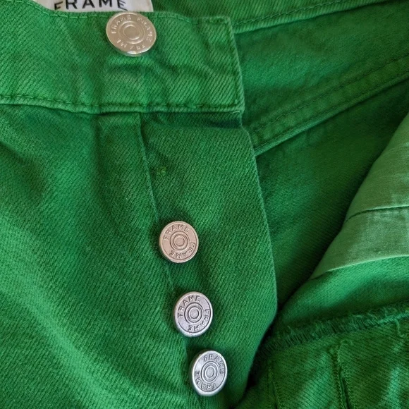 FRAME Le Slouch Mid-rise Straight Leg 5 Pocket Brushed Cotton Jeans, Apple Green
